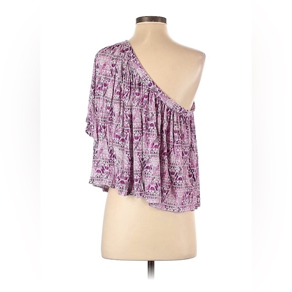 2/$30Free People Boho Top- one shoulder- sleeveless- pink and purple print - Picture 3 of 10